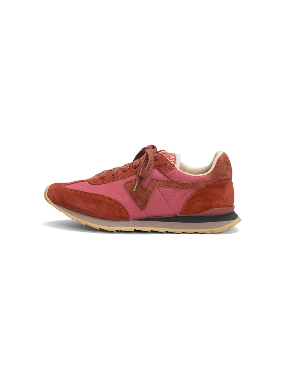Left side view of red fkt runner sneaker on white background, with no model shown
