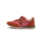 Left side view of red fkt runner sneaker on white background, with no model shown