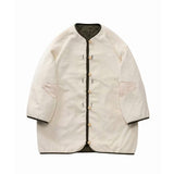 Front view of off white liner mil coat on white background, with no model shown.