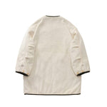 Back view of off white liner mil coat on white background, with no model shown.