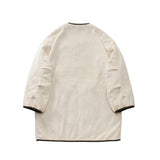 Back view of off white liner mil coat on white background, with no model shown.