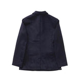 Back view of black sabrina db jacket on whits background, with no model shown.