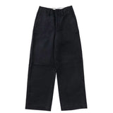 Front view of black wide silk pants on white background, with no model shown.