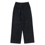 Back view of black wide silk pants on white background, with no model shown.