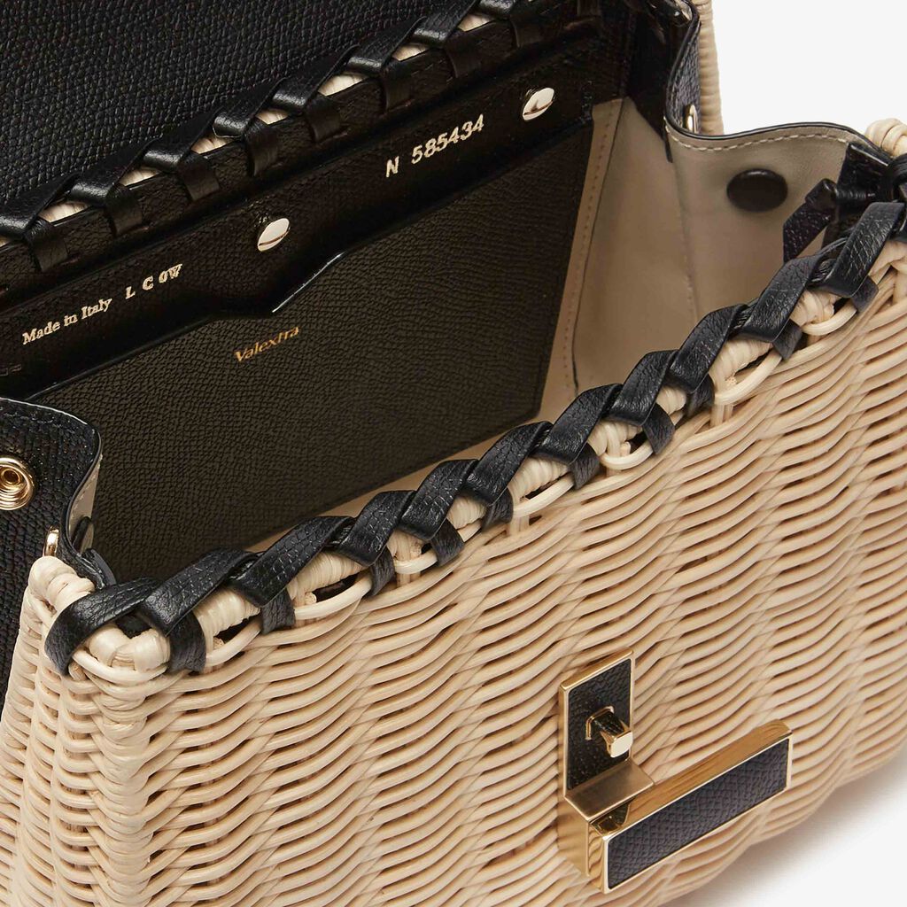 Iside Wicker Top Handle Mini Bag - Beige / Black