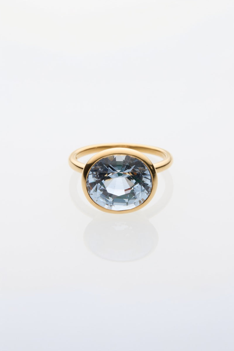 Oval Faceted Blue Sapphire Ring