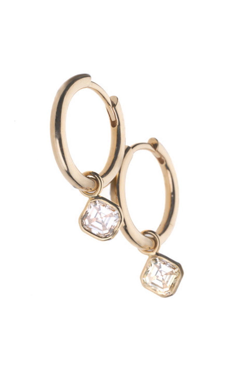 Octagonal Light Yellow Diamond Spectacle Set on 18K Yellow Gold Hoops