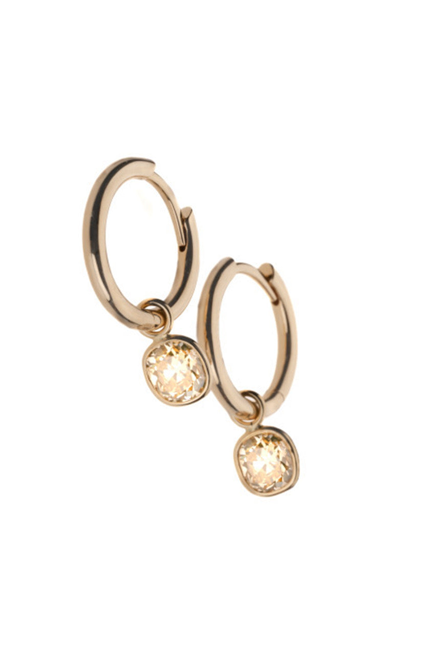Cushion Light Brown Diamond Spectacle Set on 18K Yellow Gold Hoops