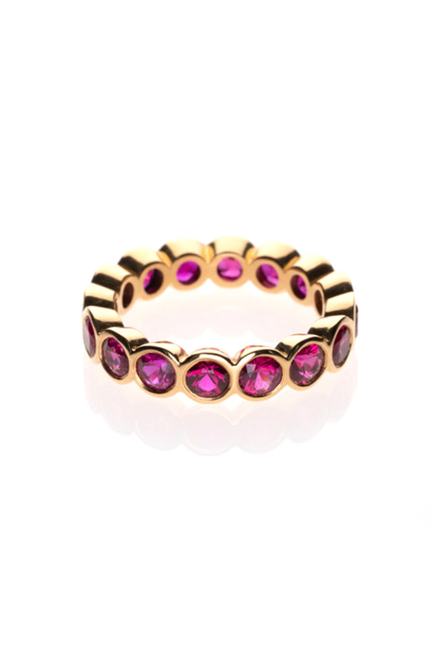 18 Round Cut Rubies Set in a 22K Yellow Gold Eternity Ring
