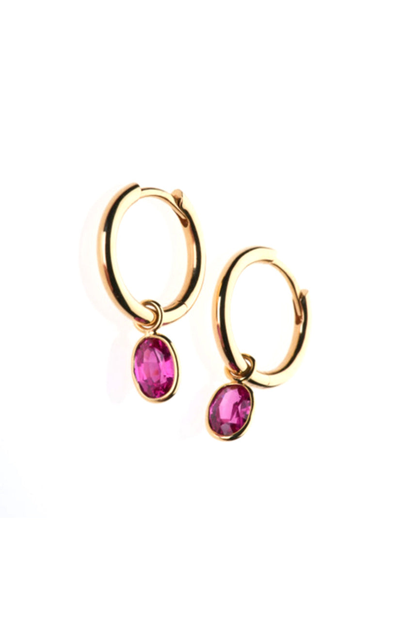 Oval Cut Rubies on 18K Yellow Gold Hoops