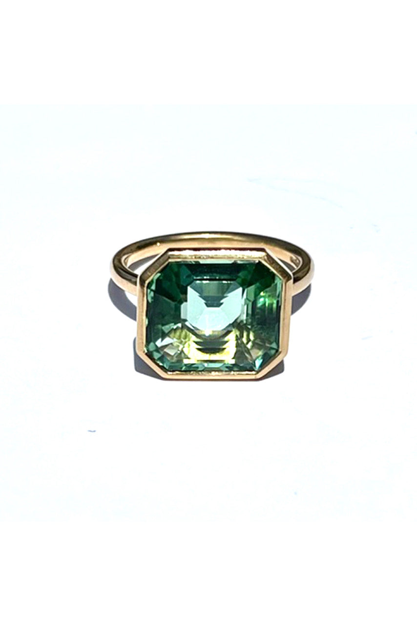 Green Tourmaline Emerald Cut Set in a 22K Yellow Gold Ring