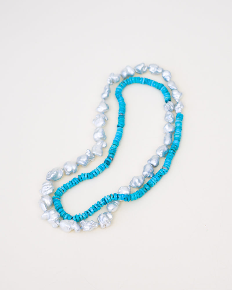 Sleeping Beauty Turquoise Heishi and Australian Keshi