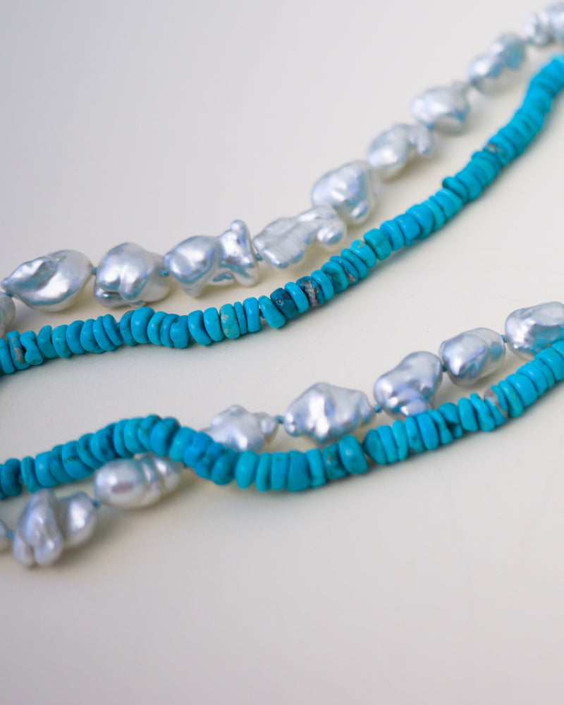 Sleeping Beauty Turquoise Heishi and Australian Keshi