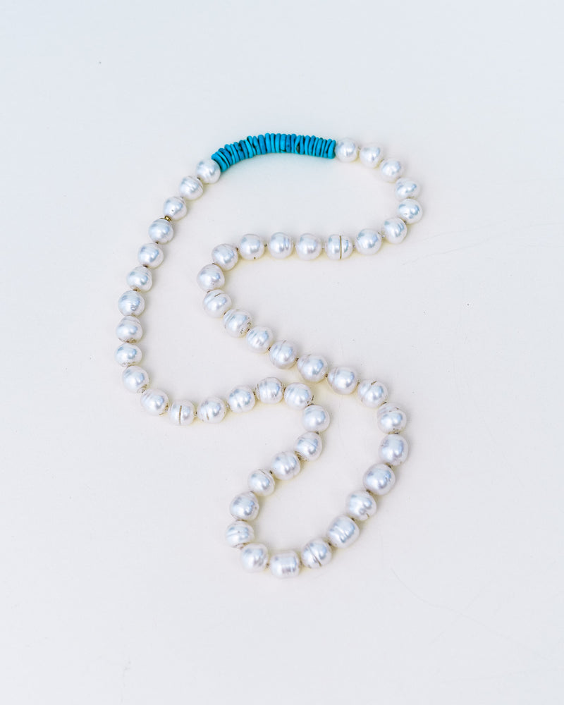 Small White Baroque Pearl Necklace with Turquoise Beads