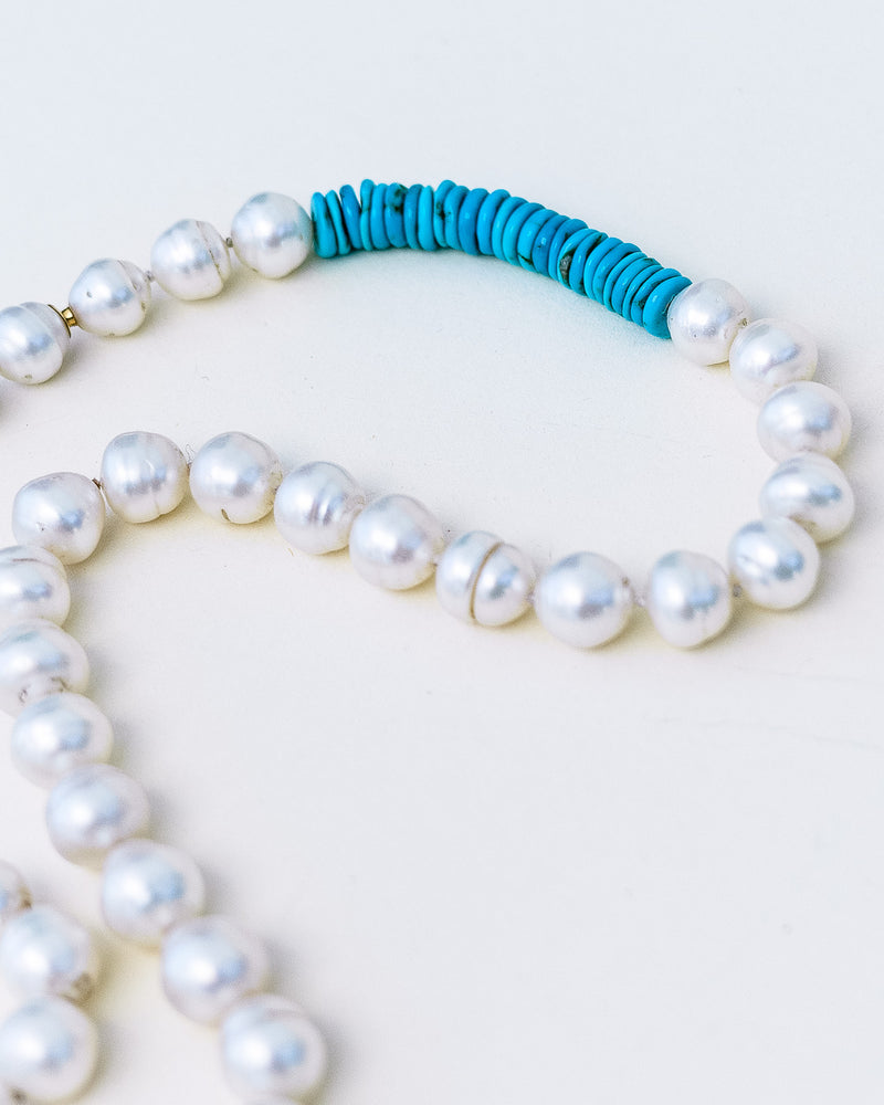 Small White Baroque Pearl Necklace with Turquoise Beads