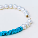 Small White Baroque Pearl Necklace with Turquoise Beads