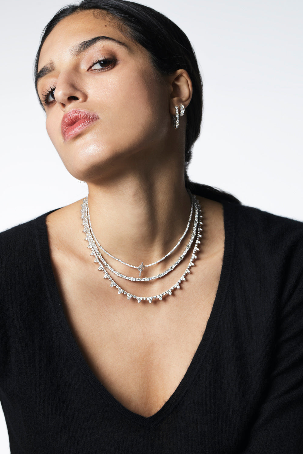 18K White Gold Diamond Rivulet Spread Inside Out Oval Hoops