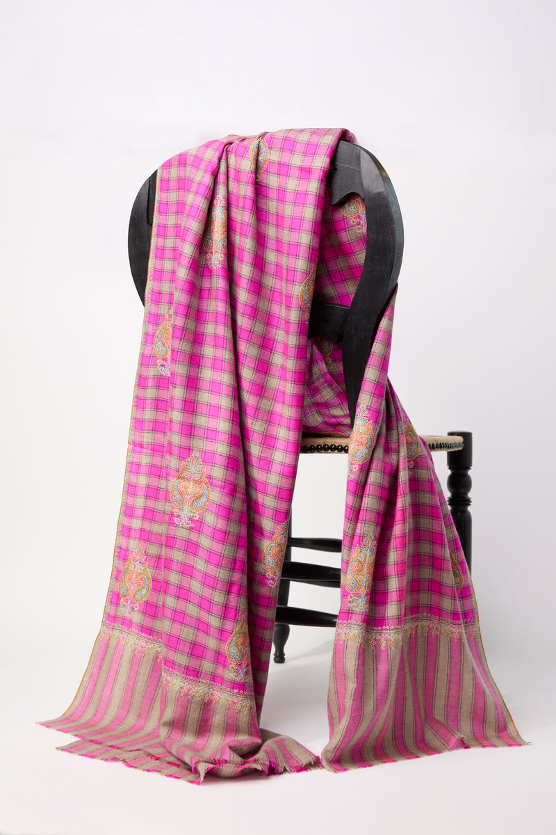 Embroidered Shawl - Pink/Green