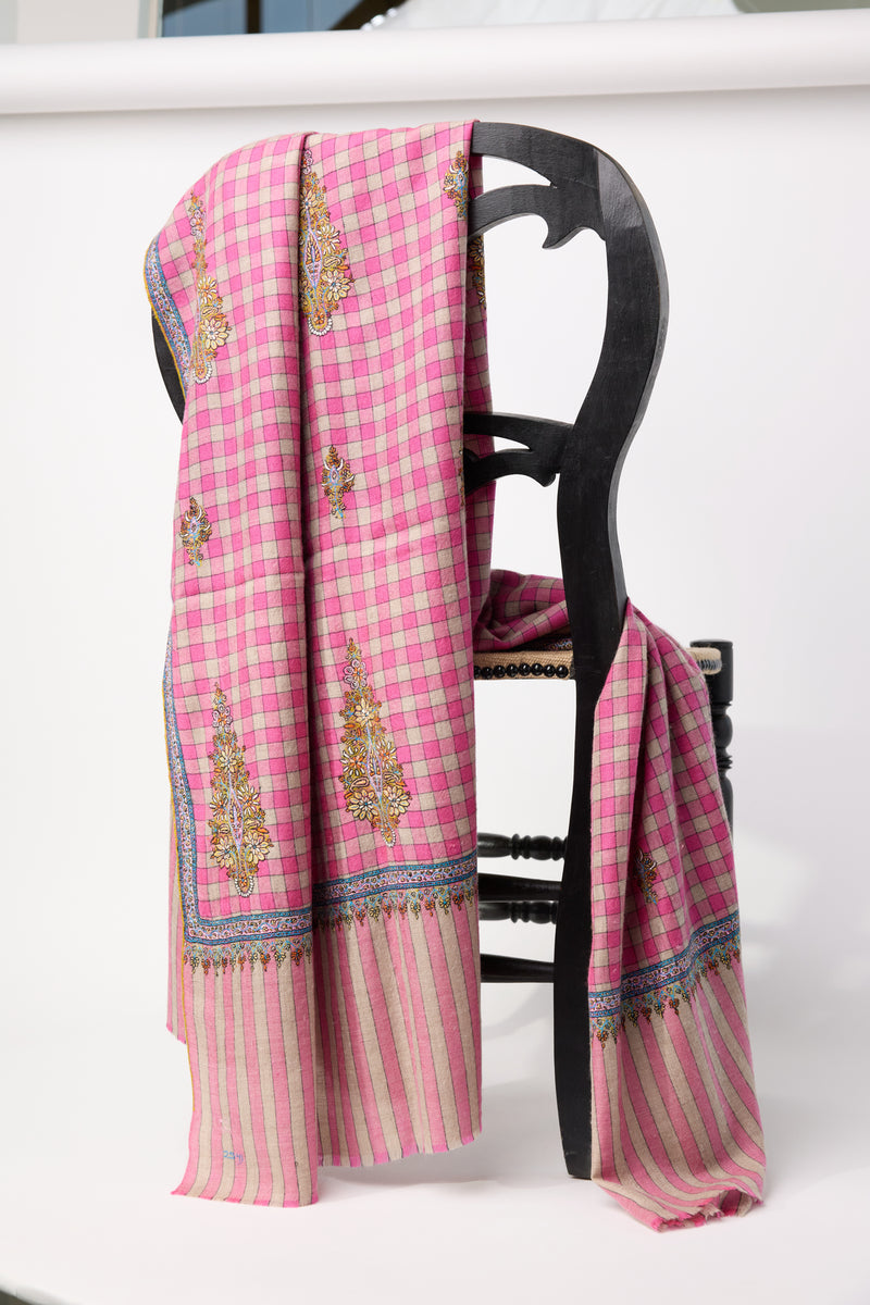 Embroidered Shawl - Pink/Floral