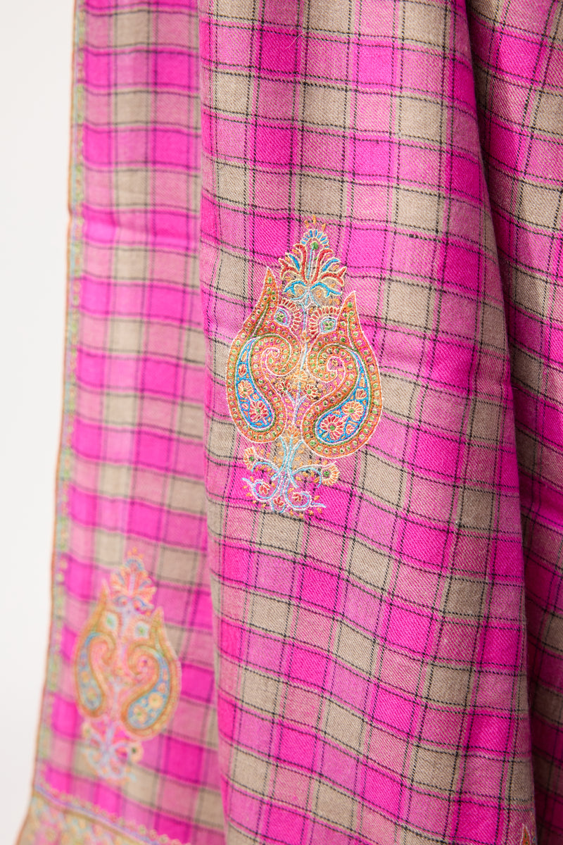 Embroidered Shawl - Pink/Green