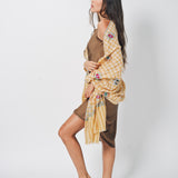 Yaser Shaw Embroidered Shawl - Ivory/Yellow Checkered Eyes