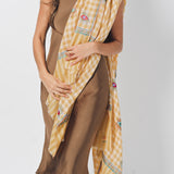 Yaser Shaw Embroidered Shawl - Ivory/Yellow Checkered Eyes