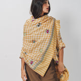 Yaser Shaw Embroidered Shawl - Ivory/Yellow Checkered Eyes