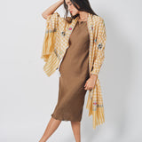 Yaser Shaw Embroidered Shawl - Ivory/Yellow Checkered Eyes