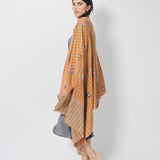 Yaser Shaw Embroidered Shawl - Grey/Orange Checkered Eyes