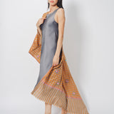 Yaser Shaw Embroidered Shawl - Grey/Orange Checkered Eyes