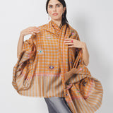 Yaser Shaw Embroidered Shawl - Grey/Orange Checkered Eyes