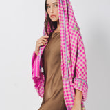 Yaser Shaw Embroidered Shawl - Pink/Ivory Checkered Eyes