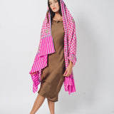 Yaser Shaw Embroidered Shawl - Pink/Ivory Checkered Eyes