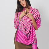 Yaser Shaw Embroidered Shawl - Pink/Ivory Checkered Eyes