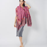 Yaser Shaw Embroidered Shawl - Pink/Green Checkered Elephants