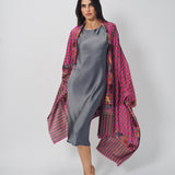 Yaser Shaw Embroidered Shawl - Pink/Green Checkered Elephants