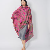 Yaser Shaw Embroidered Shawl - Pink/Green Checkered Elephants