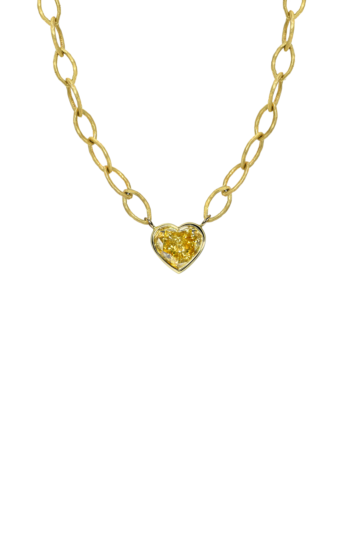18K Yellow Gold Bezel Set Heart Cut Fancy Yellow Diamond Necklace