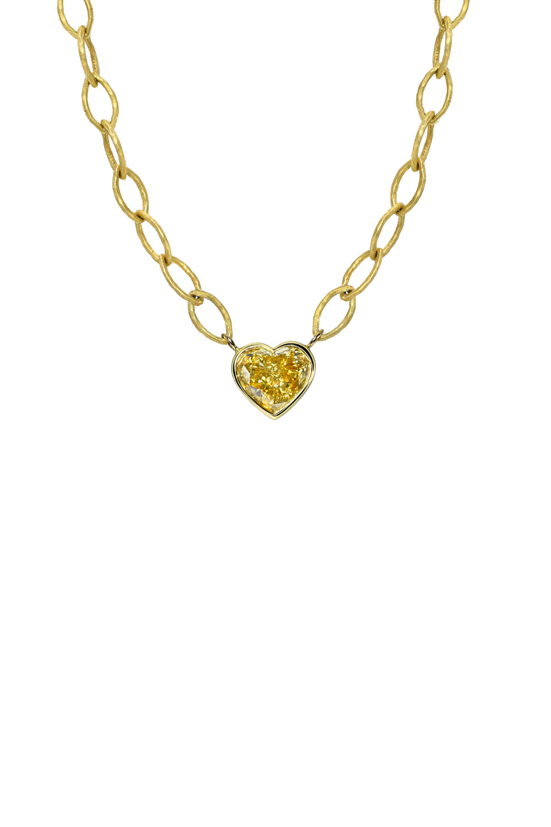 18K Yellow Gold Bezel Set Heart Cut Fancy Yellow Diamond Necklace