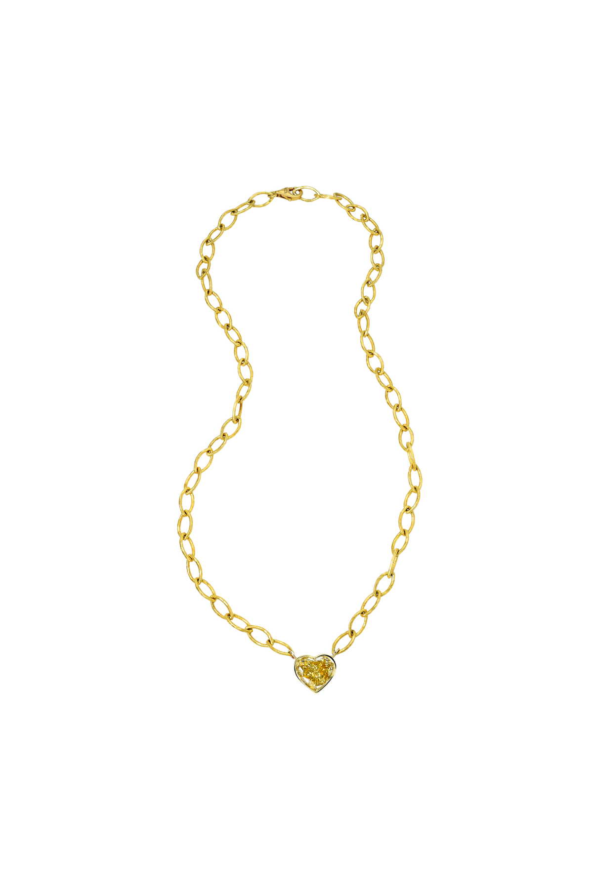 18K Yellow Gold Bezel Set Heart Cut Fancy Yellow Diamond Necklace