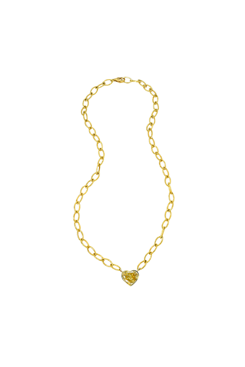 18K Yellow Gold Bezel Set Heart Cut Fancy Yellow Diamond Necklace