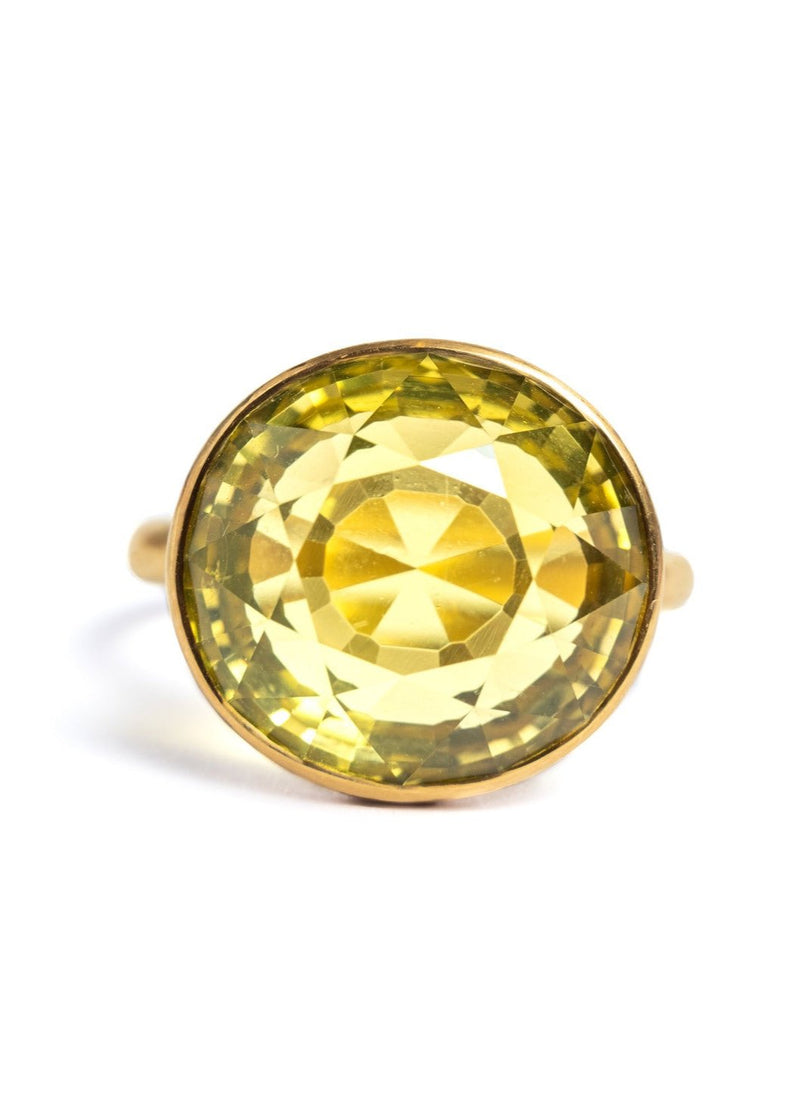 22K Yellow Gold Lemon Quartz Princess Ring