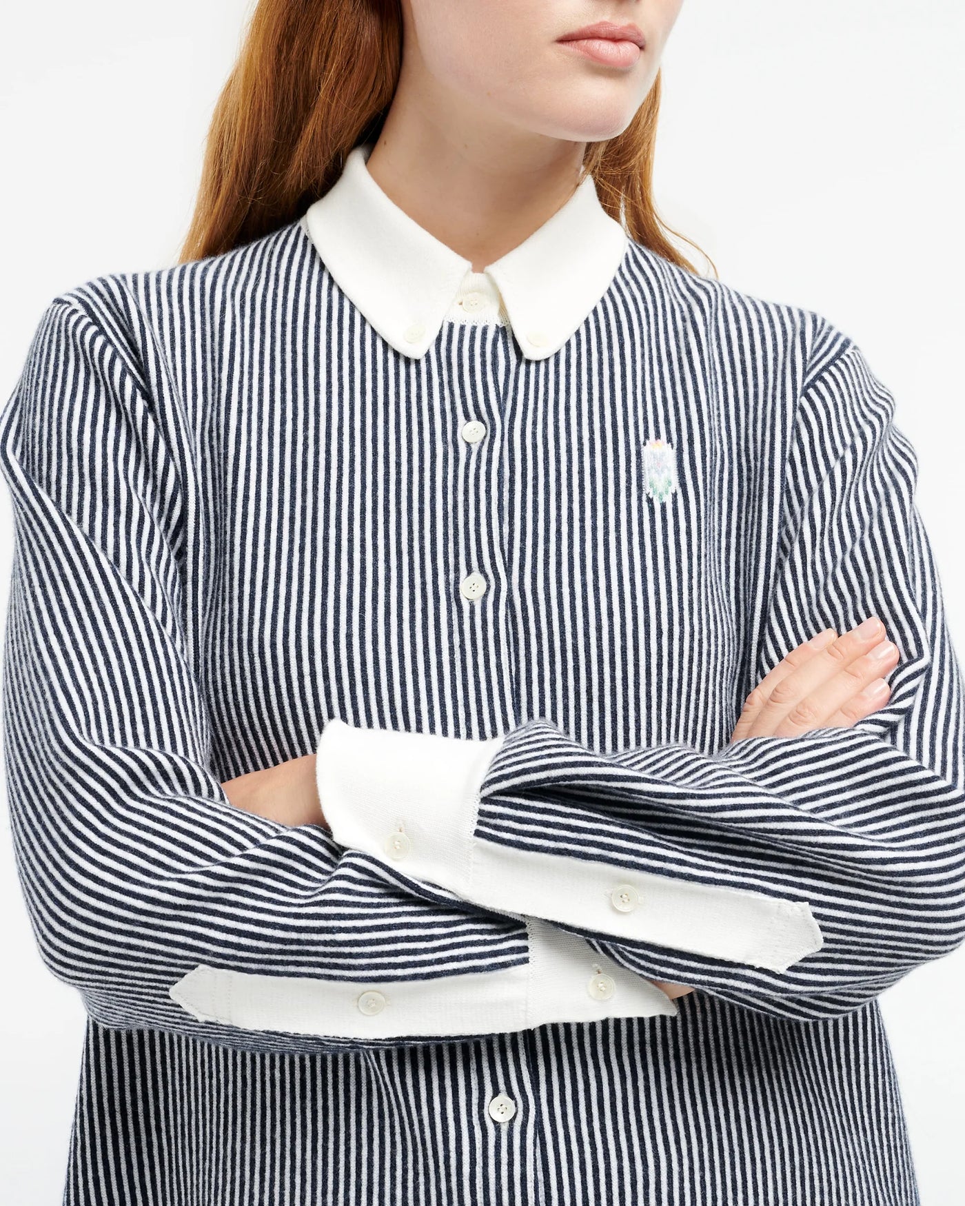 Cashmere and cotton striped shirt - Navy and White