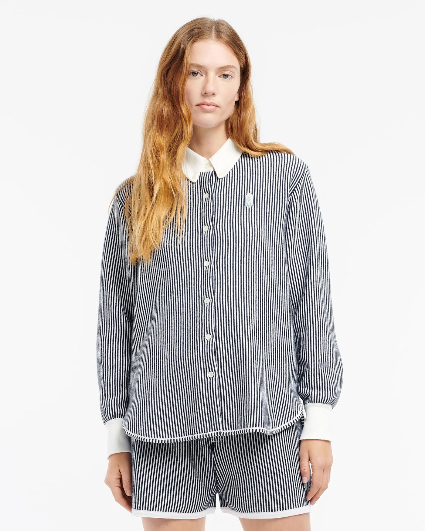 Cashmere and cotton striped shirt - Navy and White