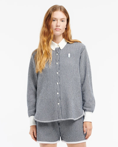 Cashmere and cotton striped shirt - Navy and White