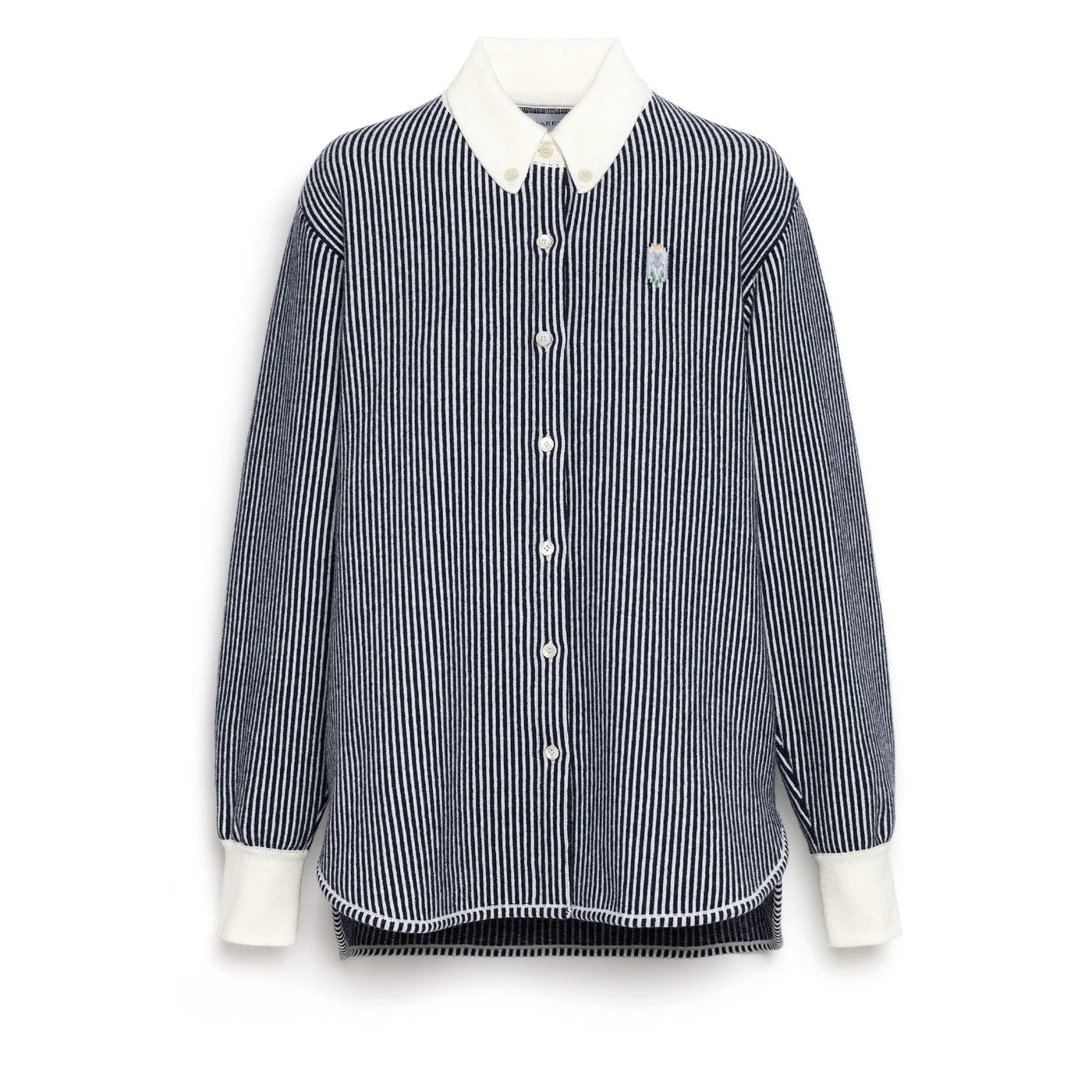 Cashmere and cotton striped shirt - Navy and White