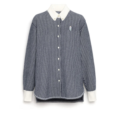 Cashmere and cotton striped shirt - Navy and White