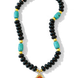 Darlene de Sedle 18" Black Opal Necklace with Turquoise, Yellow Gold and 22K Yellow Gold Cobra and Coral Scarab