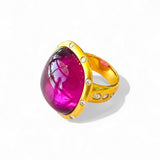 Darlene de Sedle 22k Gold Cabochon Rubelite and Diamond Ring