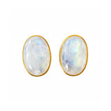 Darlene de Sedle 22K Yellow Gold Oval Rainbow Moonstone Clip-On Earrings